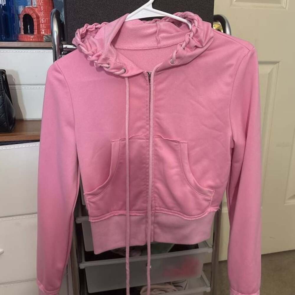 Pink Crystal Cropped Hoodie